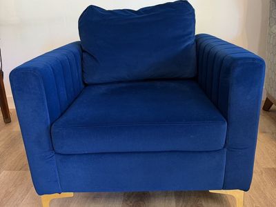 Modern blue velvet Accent Chair Gold Legs Plush