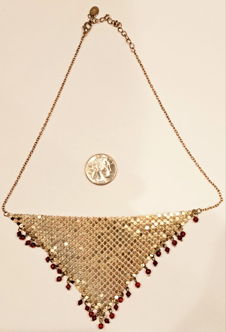 Vintage Gold Chainmail Mesh Necklace w/ Glass Bead