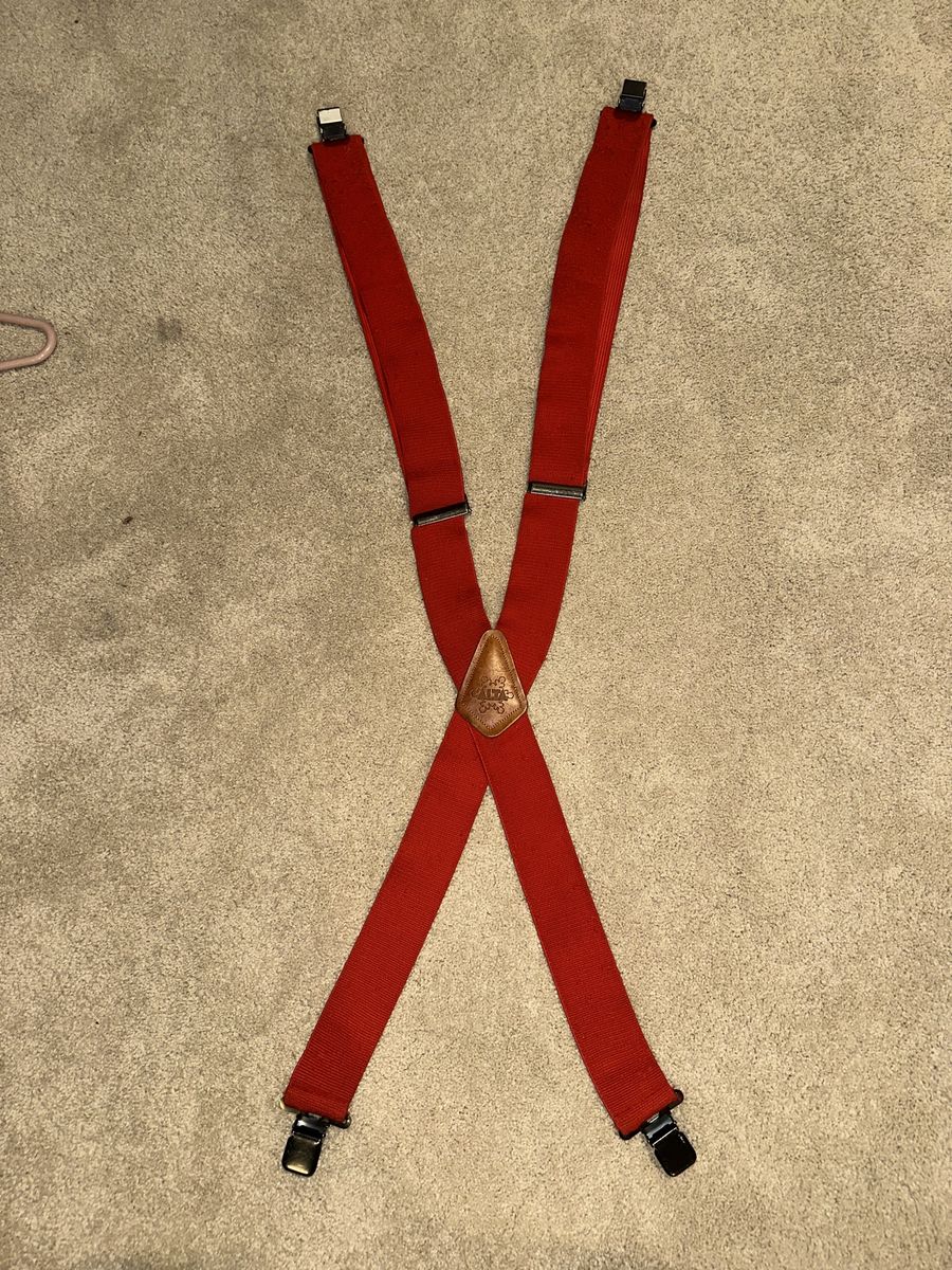 Vintage Alta Ski Area Red Adjustable Suspenders Clip-On Leather Patch