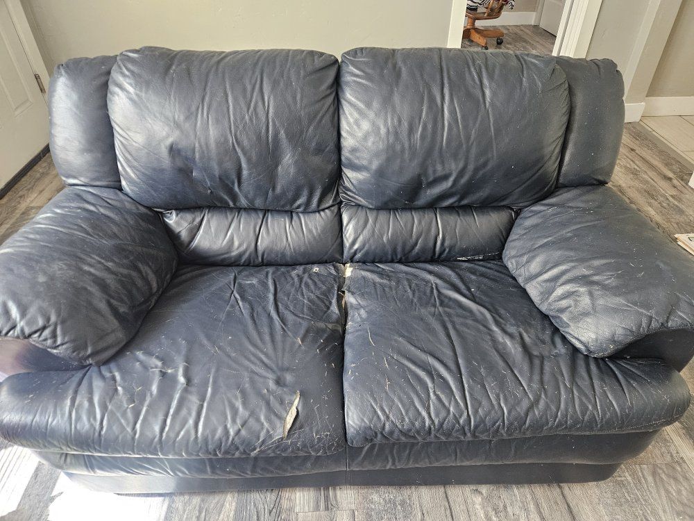 Loveseat Couch Dark Blue Faux Leather Used