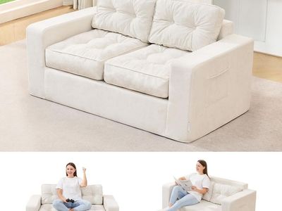 Hobestluk 2-in-1 Chenille Sofa Loveseat Beige