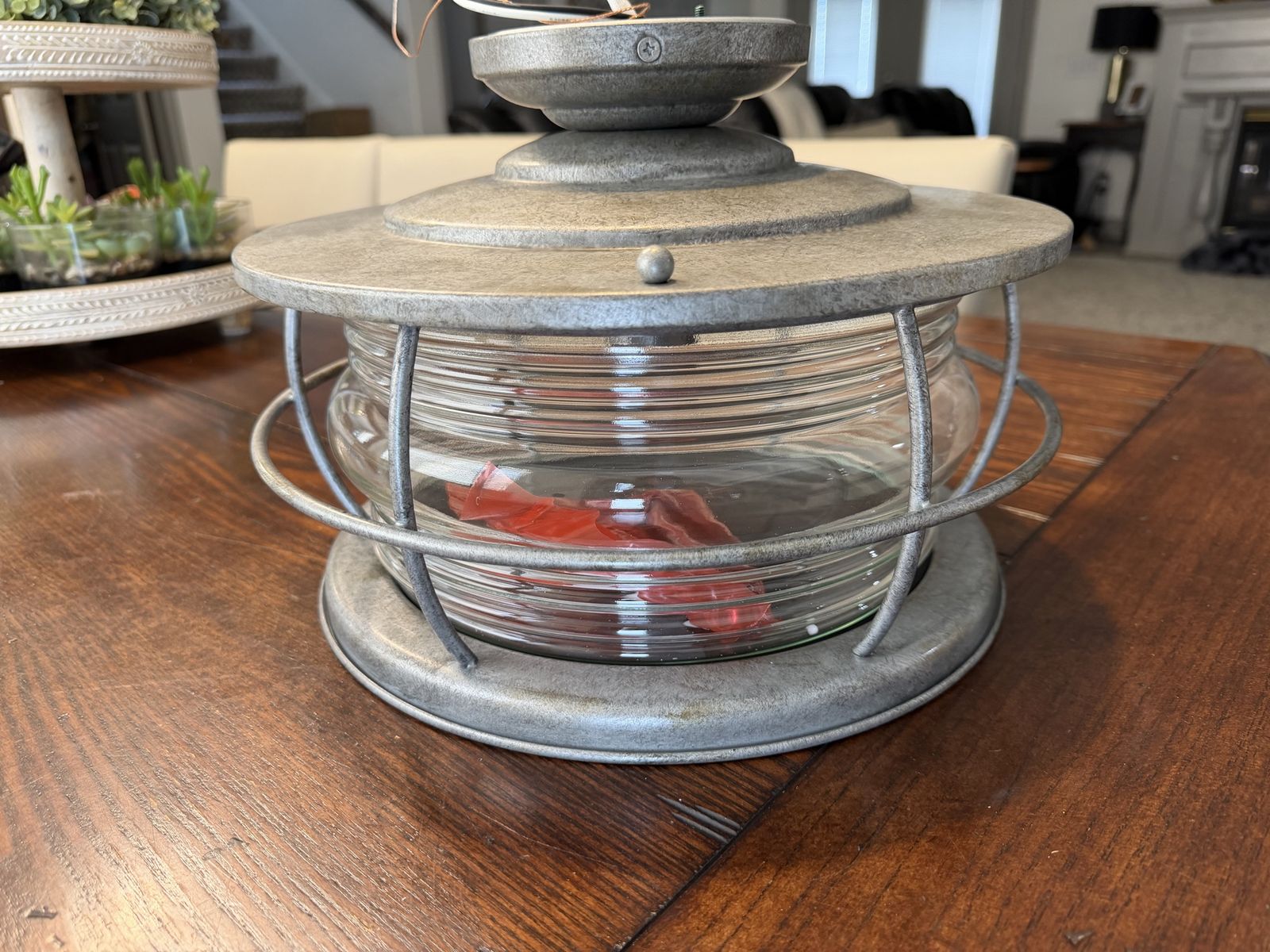 NEW OUTDOOR / INDOOR SILVER FLUSHMOUNT CLEAR GLASS CHANDELIER LIGHT