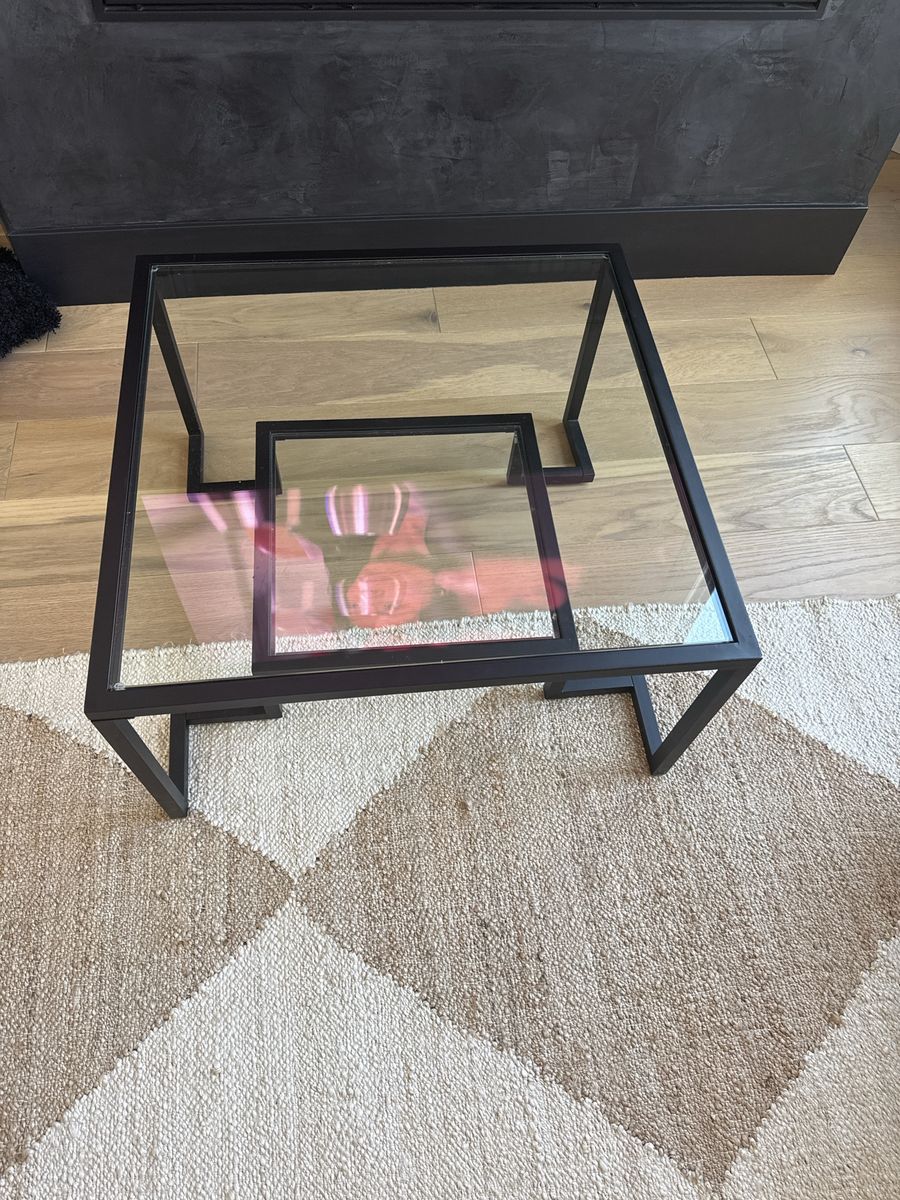Geometric Black Metal & Glass Coffee Table - Modern Design