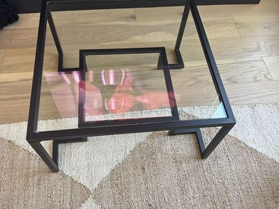 Geometric Black Metal & Glass Coffee Table - Modern Design