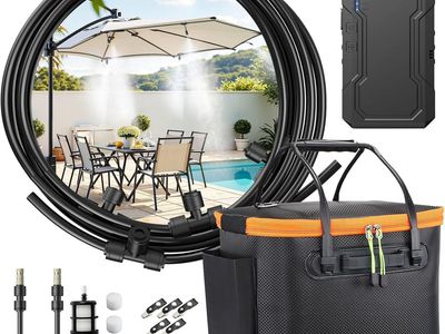 NEW Ausic Portable Misting Systems, Outdoor Water Cooling Misters Set with 6000mAh Water Pump, 20L Bucket, 26FT (8M) Hose