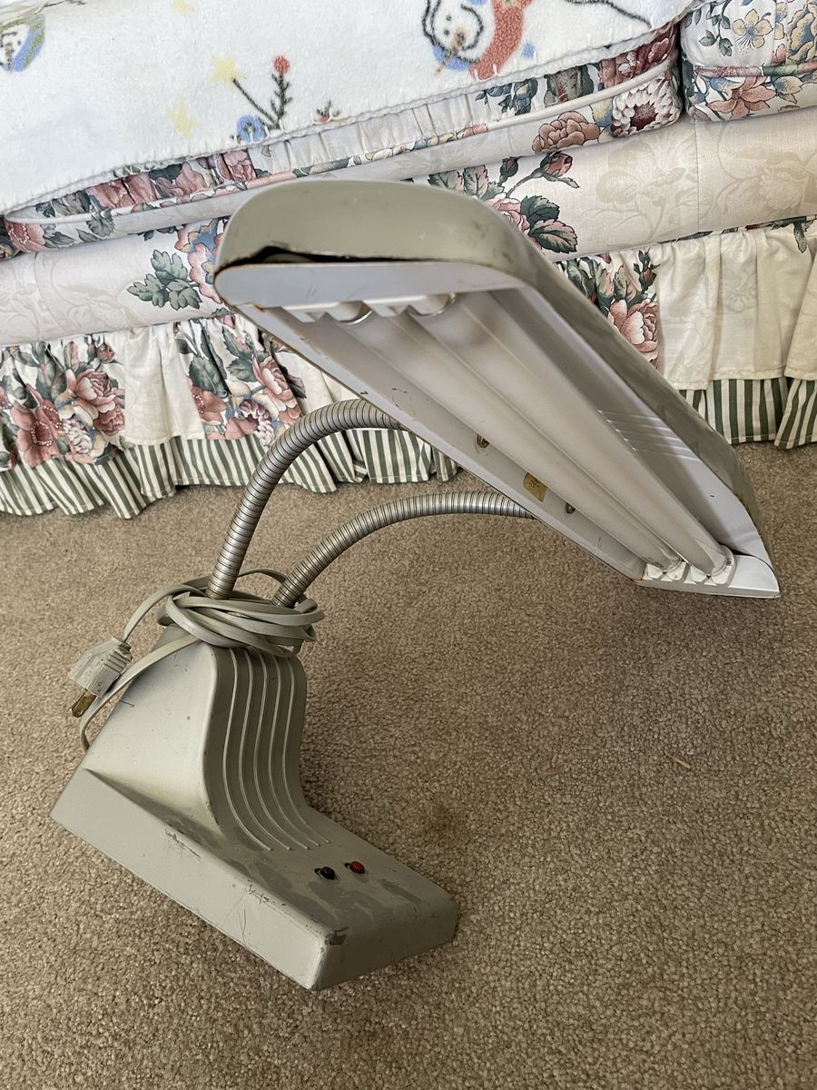 Vintage Dual Gooseneck Fluorescent Desk Lamp Gray
