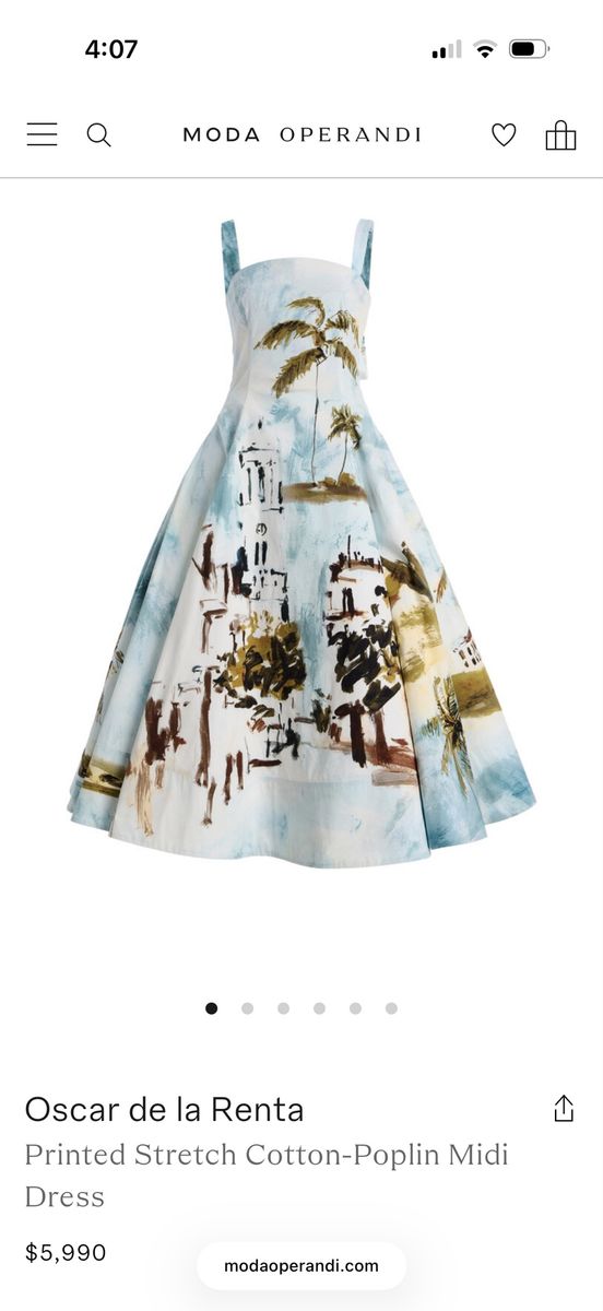 Oscar de la Renta Printed Stretch Cotton-Poplin Midi Dress - Size 8, Beach Scene Print