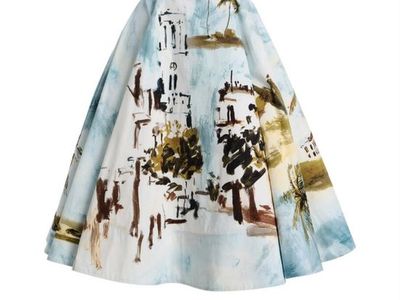 Oscar de la Renta Printed Stretch Cotton-Poplin Midi Dress - Size 8, Beach Scene Print