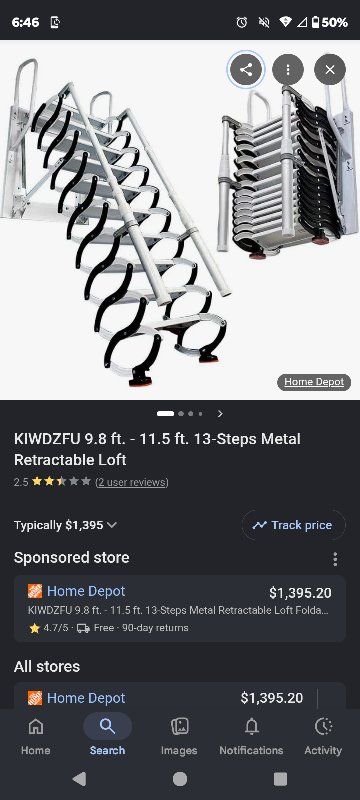 KIWDZFU 9.8-11.5 ft. 13-Step Metal Retractable Loft Ladder - White Frame, Black Steps