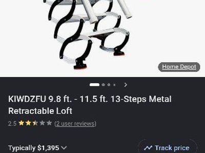 KIWDZFU 9.8-11.5 ft. 13-Step Metal Retractable Loft Ladder - White Frame, Black Steps
