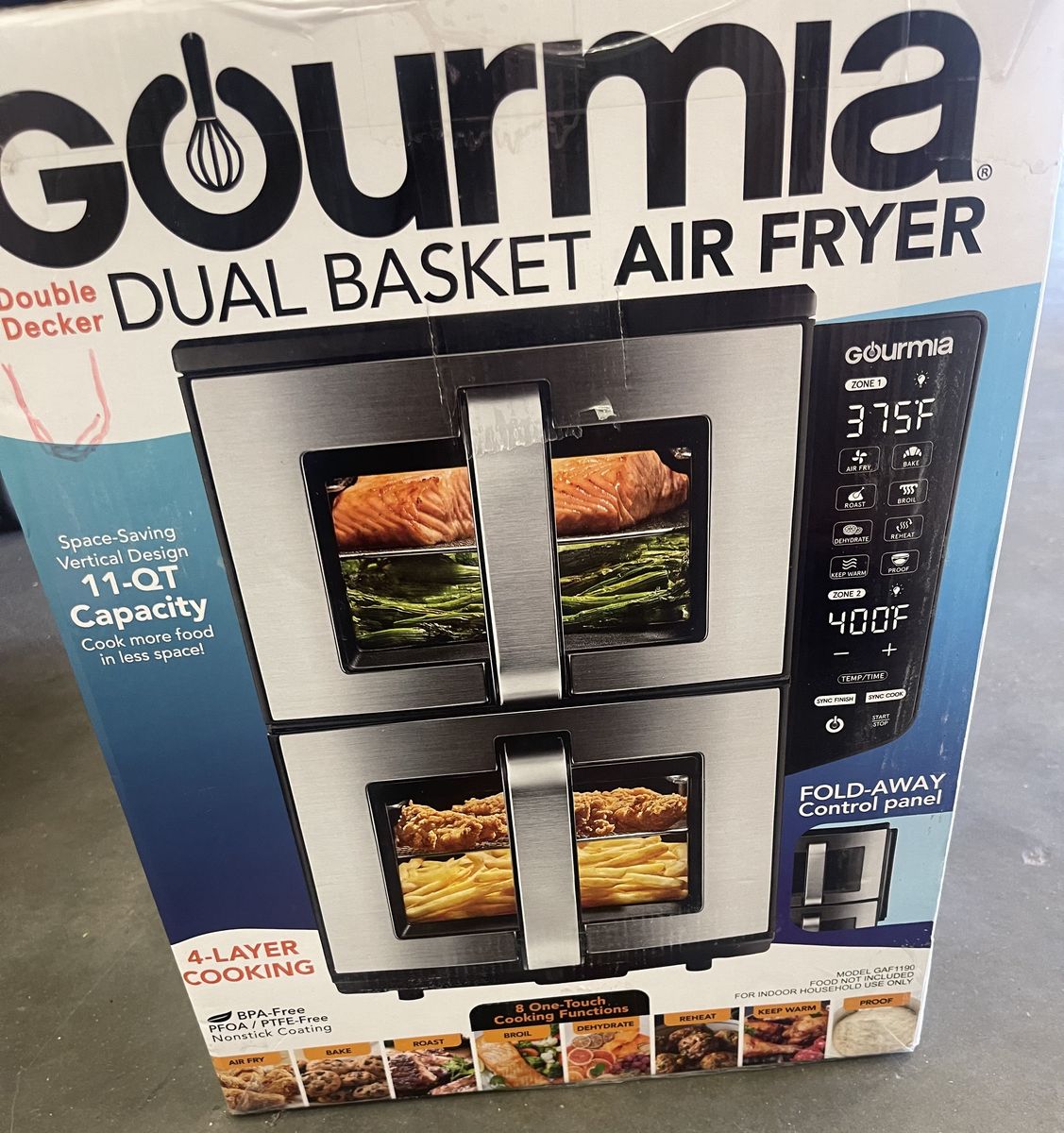 Gourmia 11-QT. Dual Basket Air Fryer with Smart Finish & 4-Layer Cooking