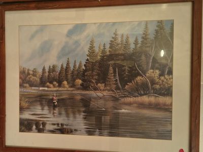 Framed Fly Fishing Landscape Print Wall Art