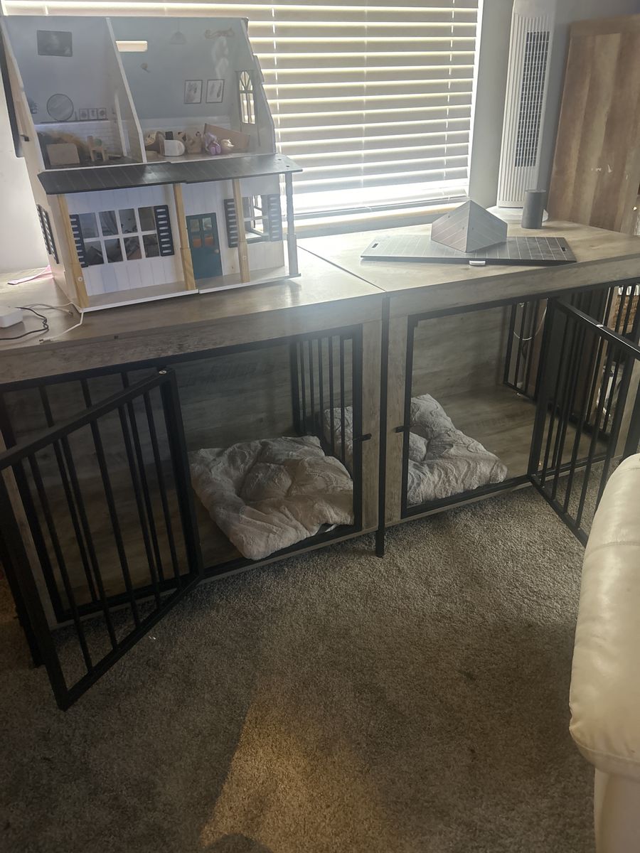 Spacious Wooden Double Dog Crate Furniture with Metal Bars - Modern Pet Kennel