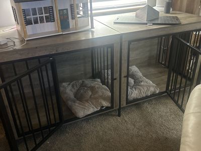 Spacious Wooden Double Dog Crate Furniture with Metal Bars - Modern Pet Kennel