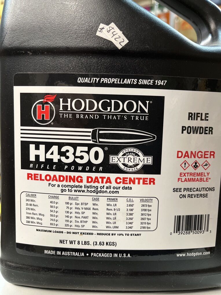 H4350 Ones And 8 Lbs Jugs.