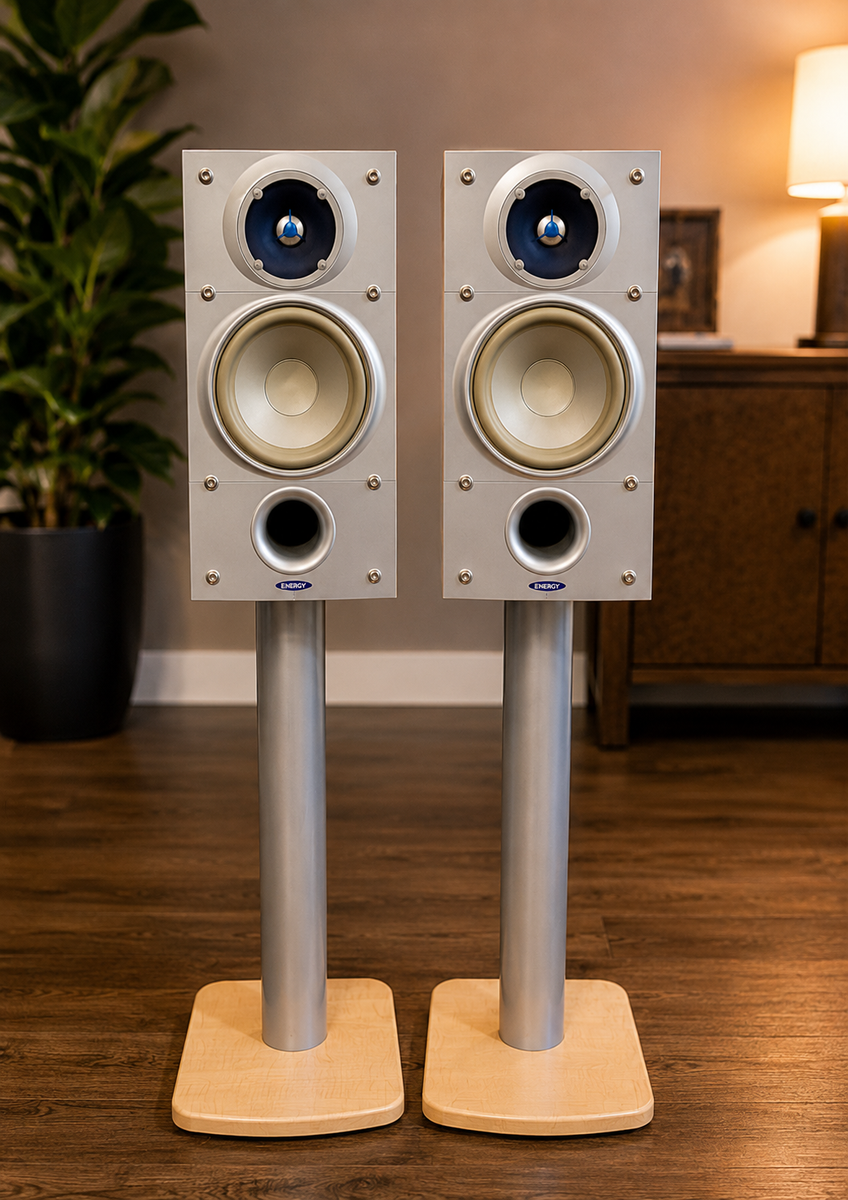 Energy Connoisseur C-3 Speakers + Matching C-STM-1 Factory Stands — Maple