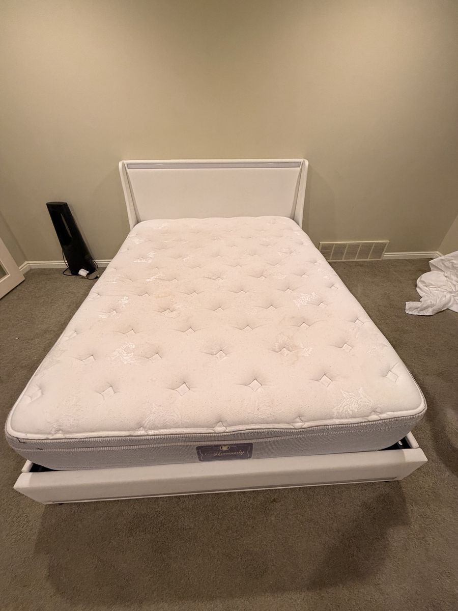 Heavenly Impressions Mattress with White Upholstered Bed Frame & Headboard