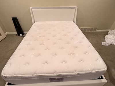 Heavenly Impressions Mattress with White Upholstered Bed Frame & Headboard