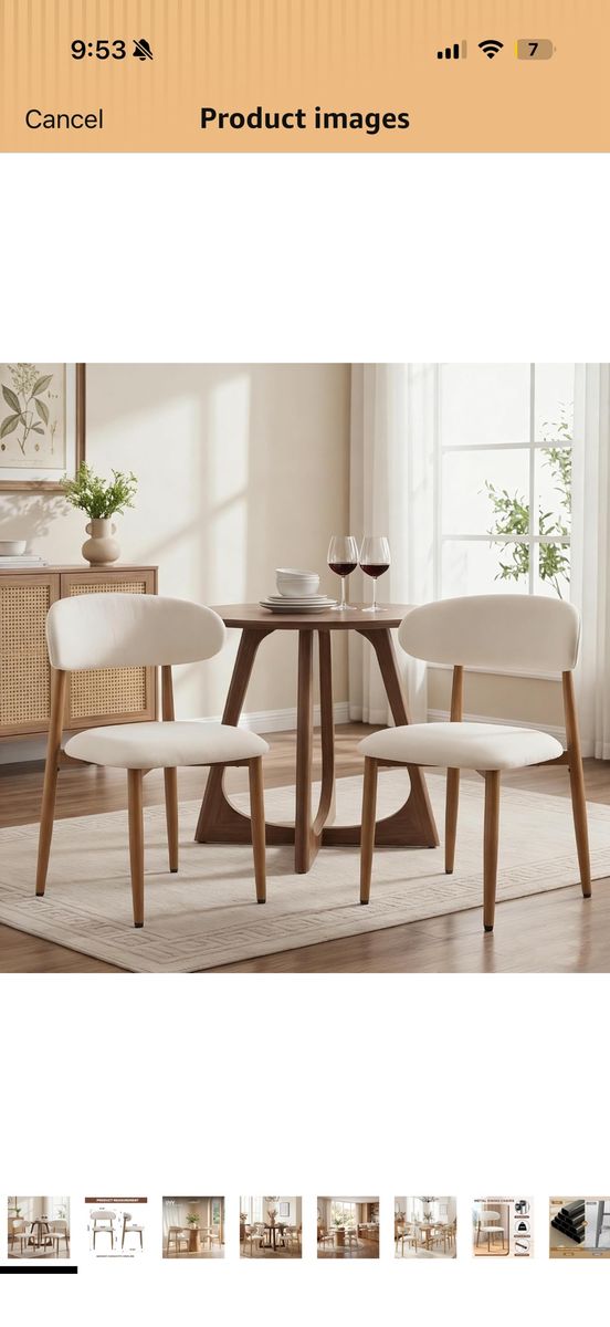 Modern Mid-Century Upholstered Dining Chairs - Set of 2, Beige Cushion & Wood Grain Finish