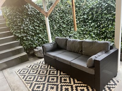 Outdoor couch and rug