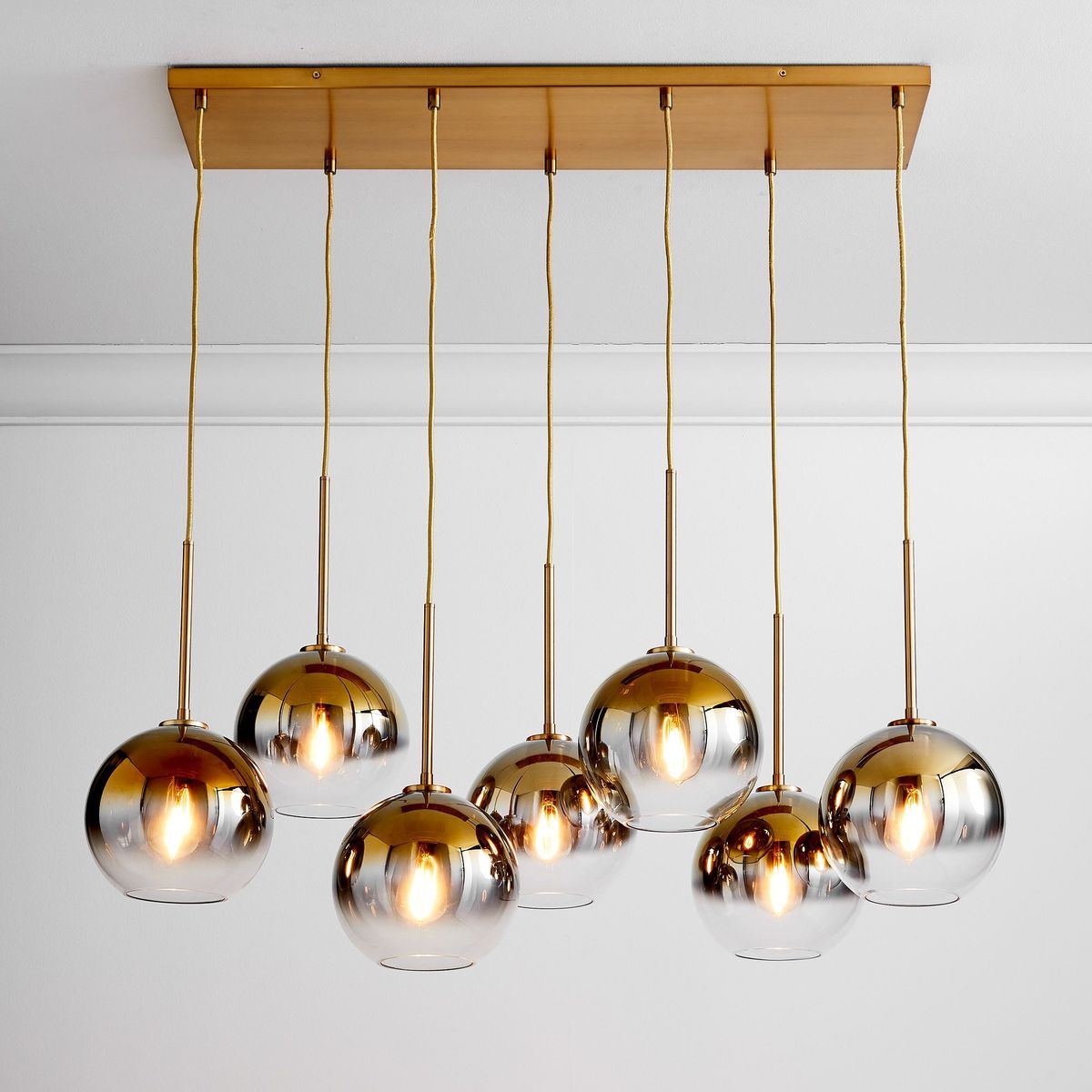 West Elm - Sculptural 7 Light Chandelier Antique Brass Gold Ombre, Globe Mixed