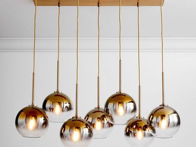 West Elm - Sculptural 7 Light Chandelier Antique Brass Gold Ombre, Globe Mixed