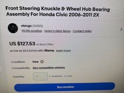 Front Steering Knuckle & Wheel Hub Bearing Assembly For Honda Civic 2006-2011 2X