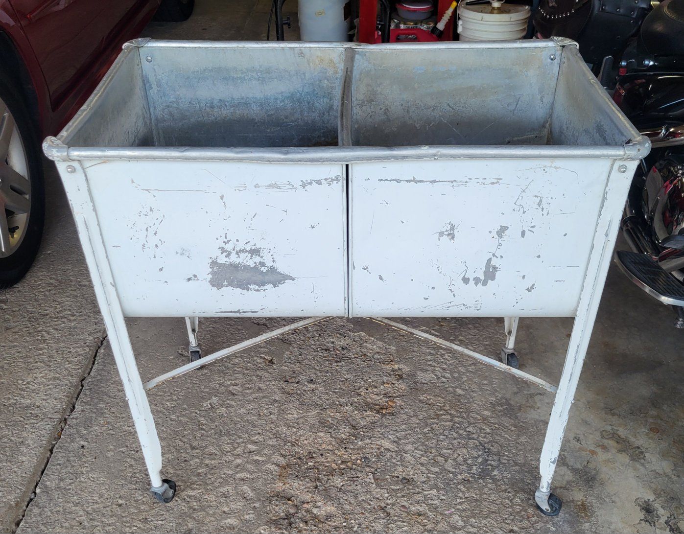 Vintage Metal Double Basin Wash Tub on Casters - Laundry Room Utility Sink with Stand
