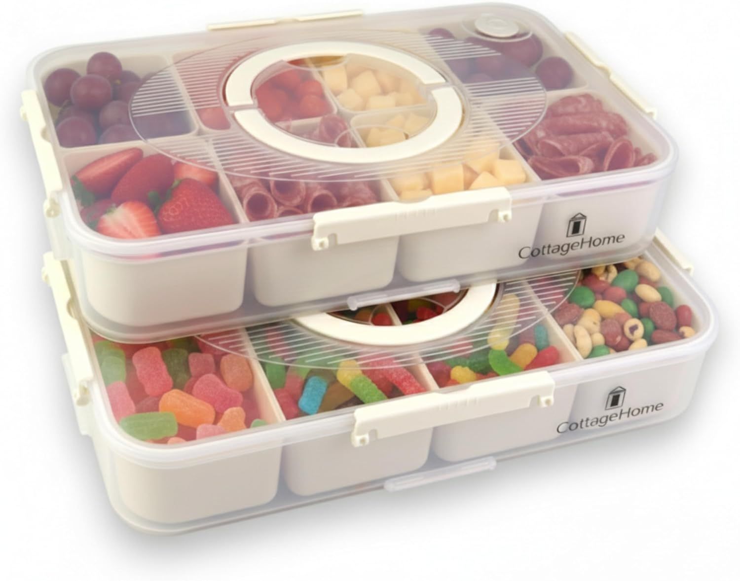 NEW Snackle Box Container with 8 Removable Compartments - 2 Pack Divided Serving Tray with Lid