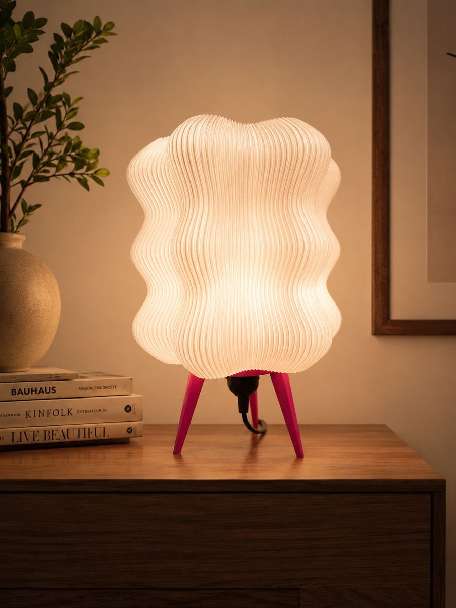 2 Wavy Table Lamps with Pink and Black Tripod Legs - Modern & Stylish Accent Light