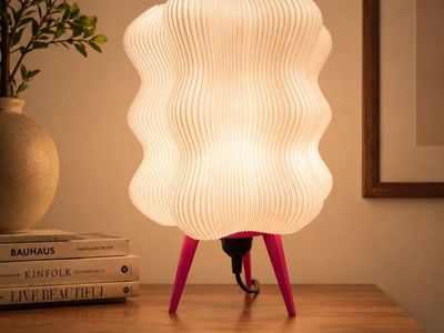 2 Wavy Table Lamps with Pink and Black Tripod Legs - Modern & Stylish Accent Light