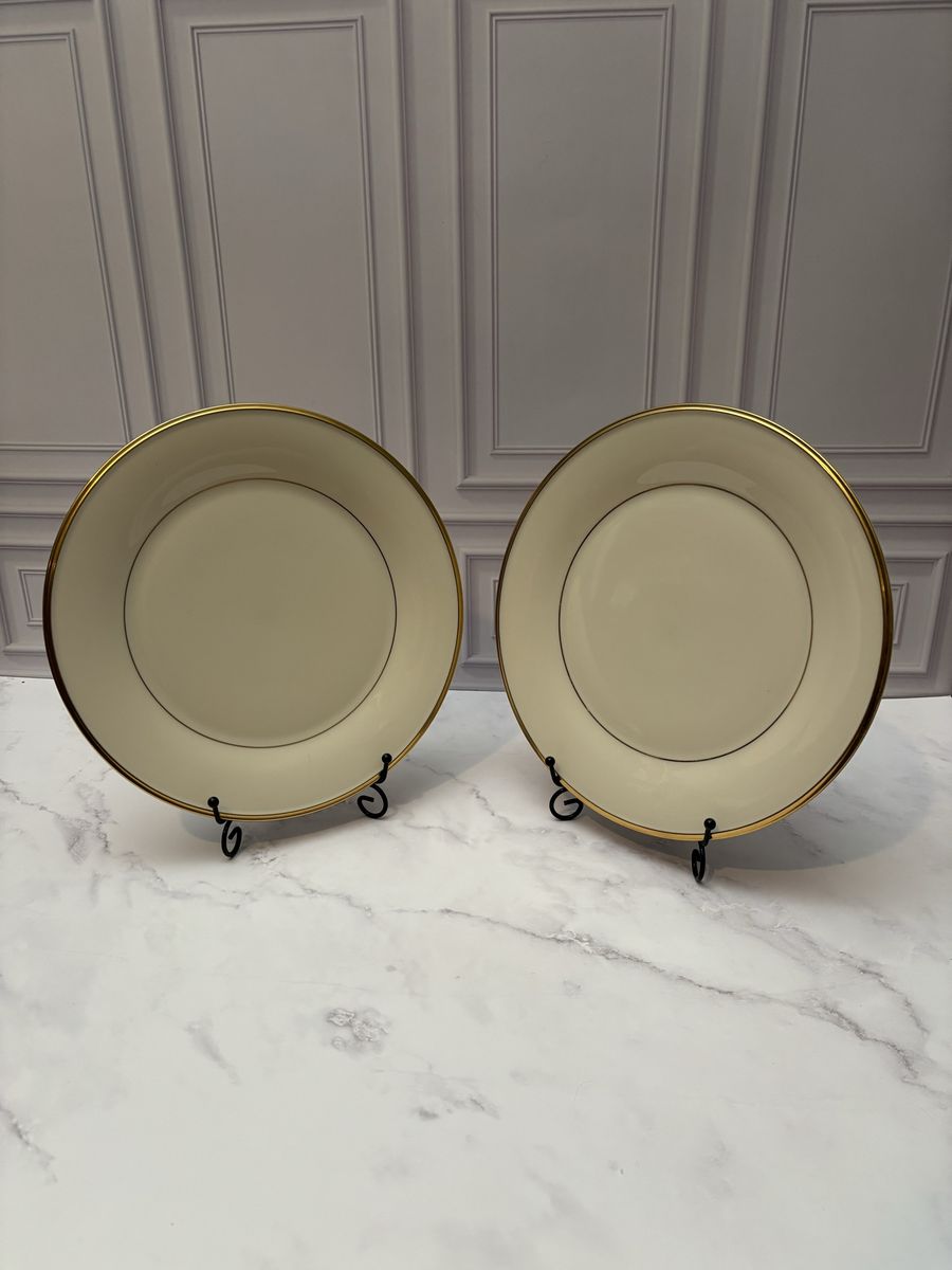 2 Lenox Eternal Dinner Plates Gold Trim USA Made