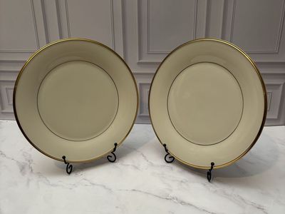 2 Lenox Eternal Dinner Plates Gold Trim USA Made