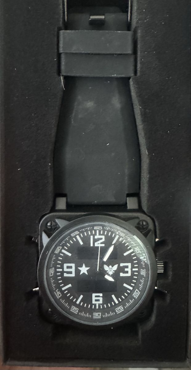 TactLine Military Style Waterproof Quartz Watch Black Rubber Strap