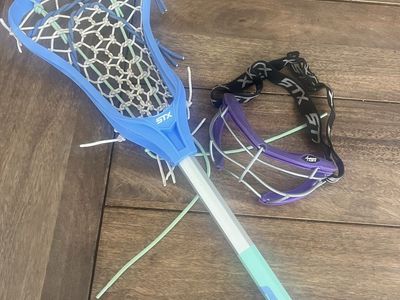 STX Crux 100 Women's Lacrosse Stick Complete Set with Purple STX 4Sight Goggles