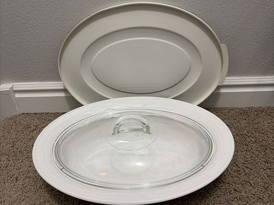 CorningWare "French White" Oval Casserole Dish F-1-B (2.8 Liter) w/ Glass & Plastic Lids