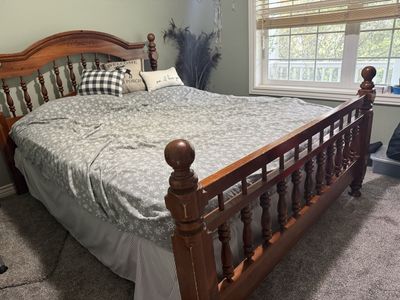 Classic Wooden Bed Frame w/ mattress and box spring