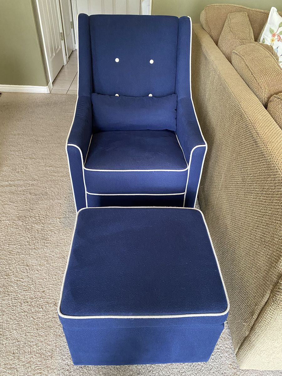 Blue Nursing Glider Chair With Storage Ottoman