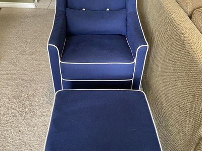 Blue Nursing Glider Chair With Storage Ottoman