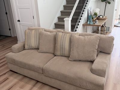 Cream sofa with reversible pillows
