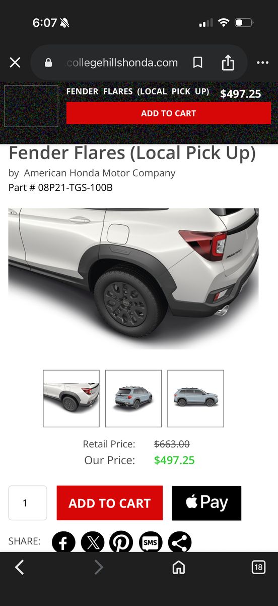 4PC KIT HONDA PASSPORT FENDER FLARES