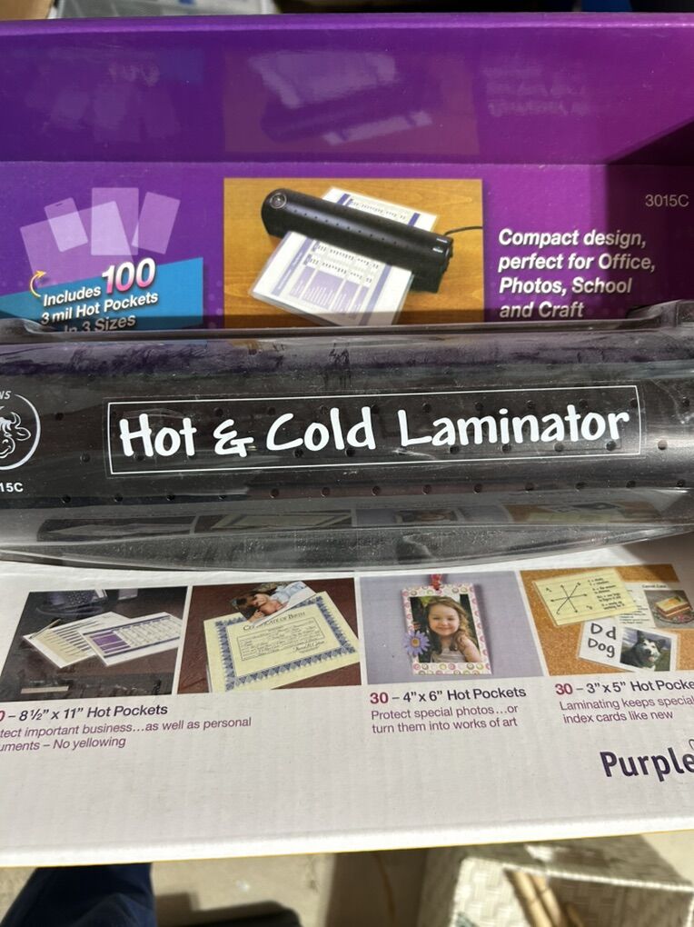 NIB Purple Cow Hot And Cold Laminator 3015C