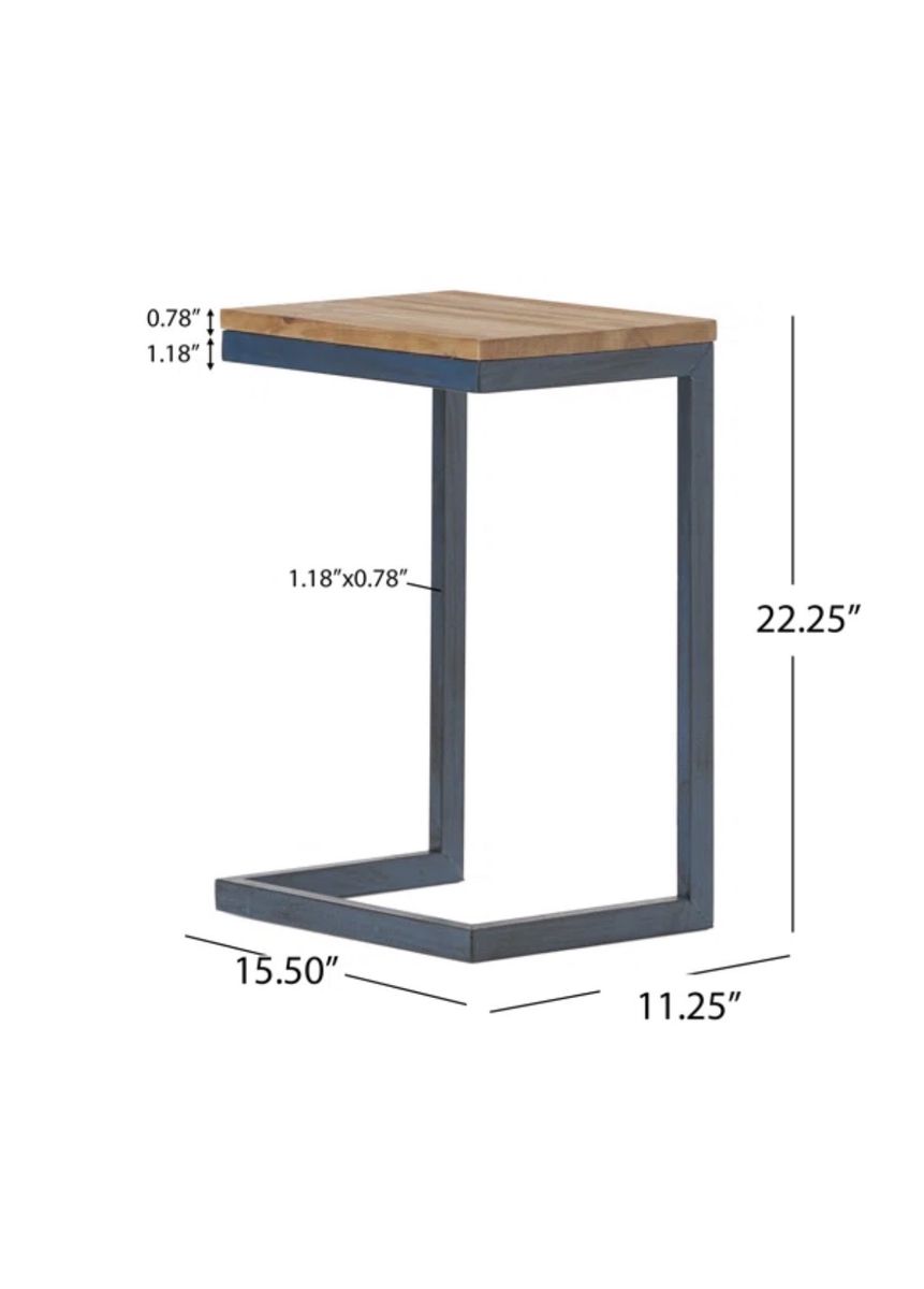 Wayfair C-Shaped End Table - Modern Farmhouse Fir Wood Top, Dark Iron Base, 22.25" Tall