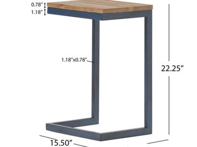 Wayfair C-Shaped End Table - Modern Farmhouse Fir Wood Top, Dark Iron Base, 22.25" Tall
