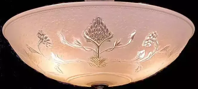 Antique 1930's 40's Ceiling Lamp Fixture Glass Shade Chandelier Light deco