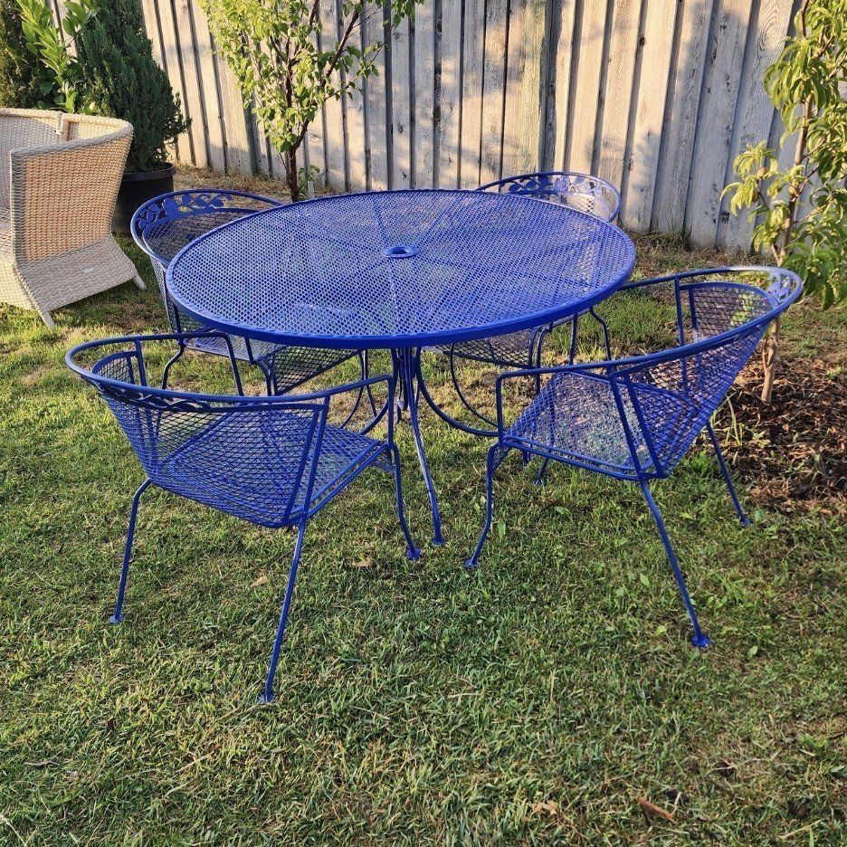 Blue Metal/Wrought Iron Patio Set