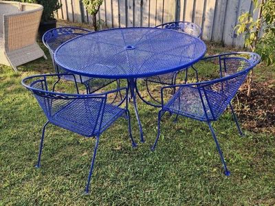 Blue Metal/Wrought Iron Patio Set