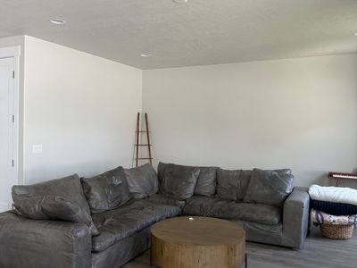 Restoration Hardware Cloud Sectional: Gray Leather, Oversized Comfort Couch