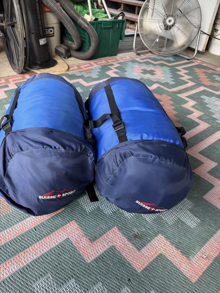 2x Suisse Sport Adult 30 Degree Mummy Camping Sleeping Bags - Pair, Blue, Purple, Compact
