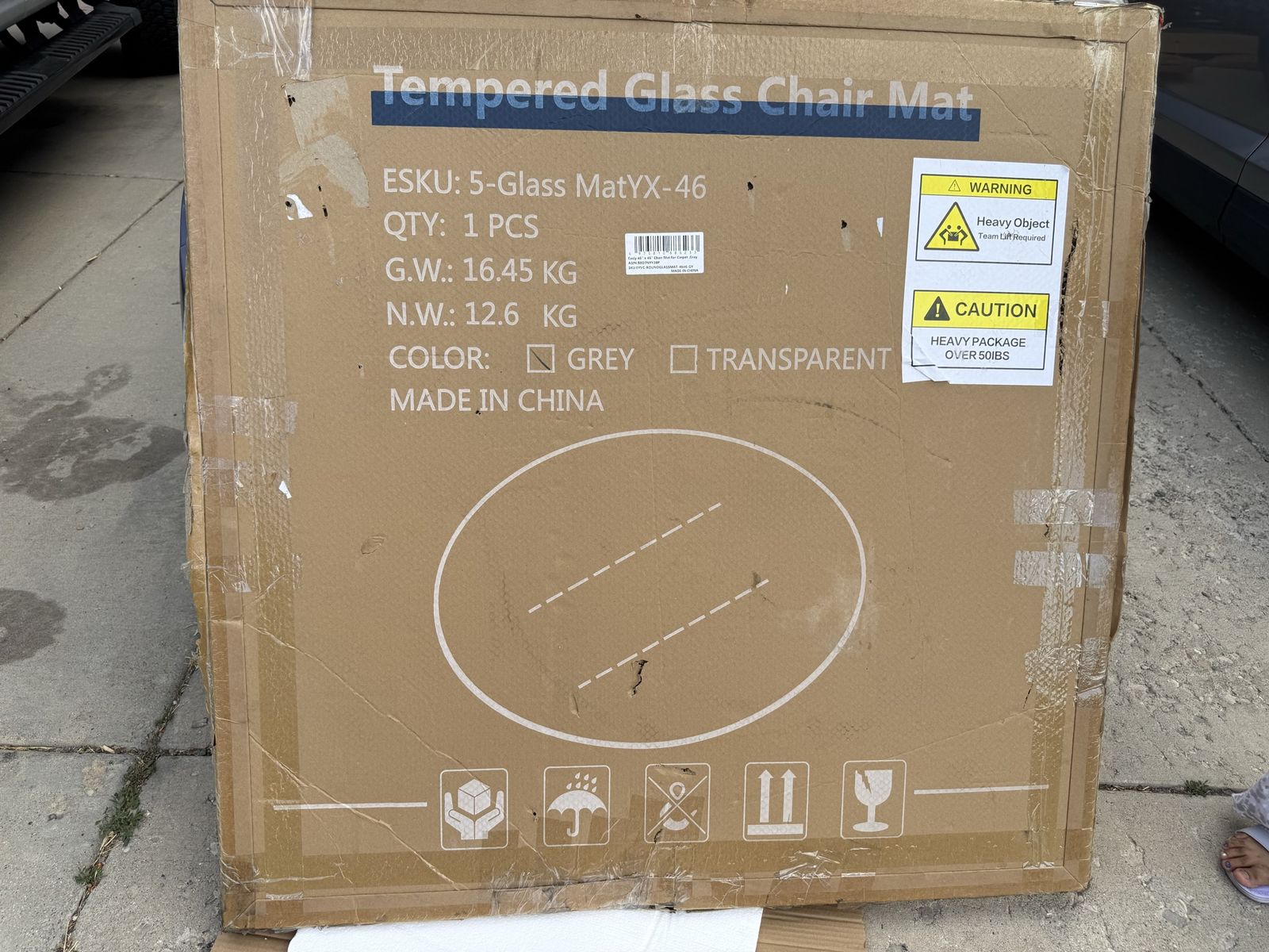 ESKU 5-Glass MatYX-46 Round Tempered Glass Chair Mat - Grey/Transparent